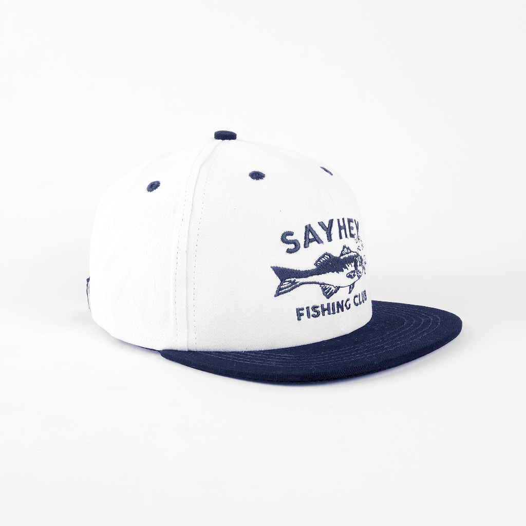 Sayhey Holidayclub - Fishing Caps (White - Navy Blue) | Topi 6panel Lidah Pendek Warna Putih Dan Bir