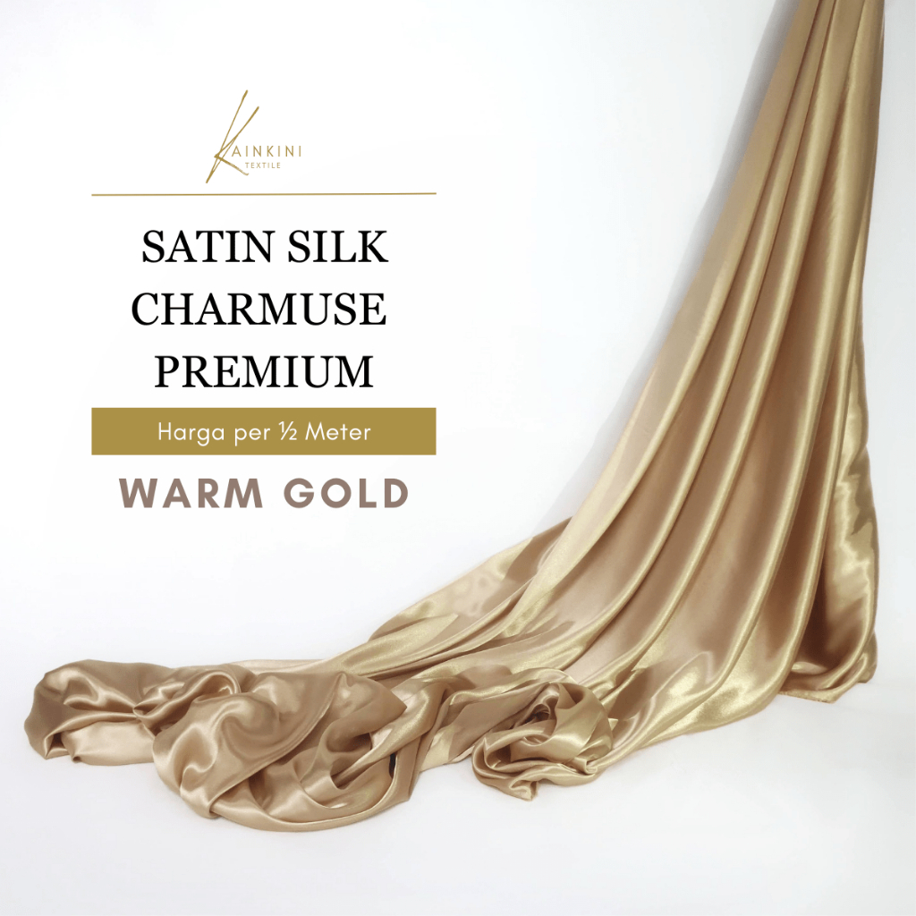 (½ meter) Kain Satin Silk Charmuse Premium Kilap Glossy Kainkini - Emas Warm Gold ( Bahan Sutra Gami