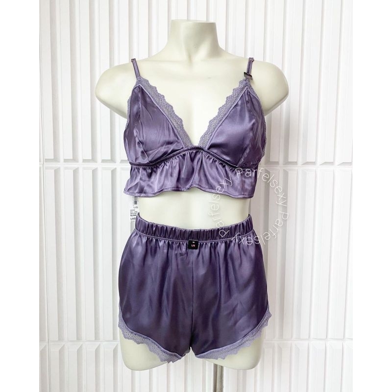 La Senza Satin Cami Set Lingerie Setelan Wanita Glam Grey Size L 11197197