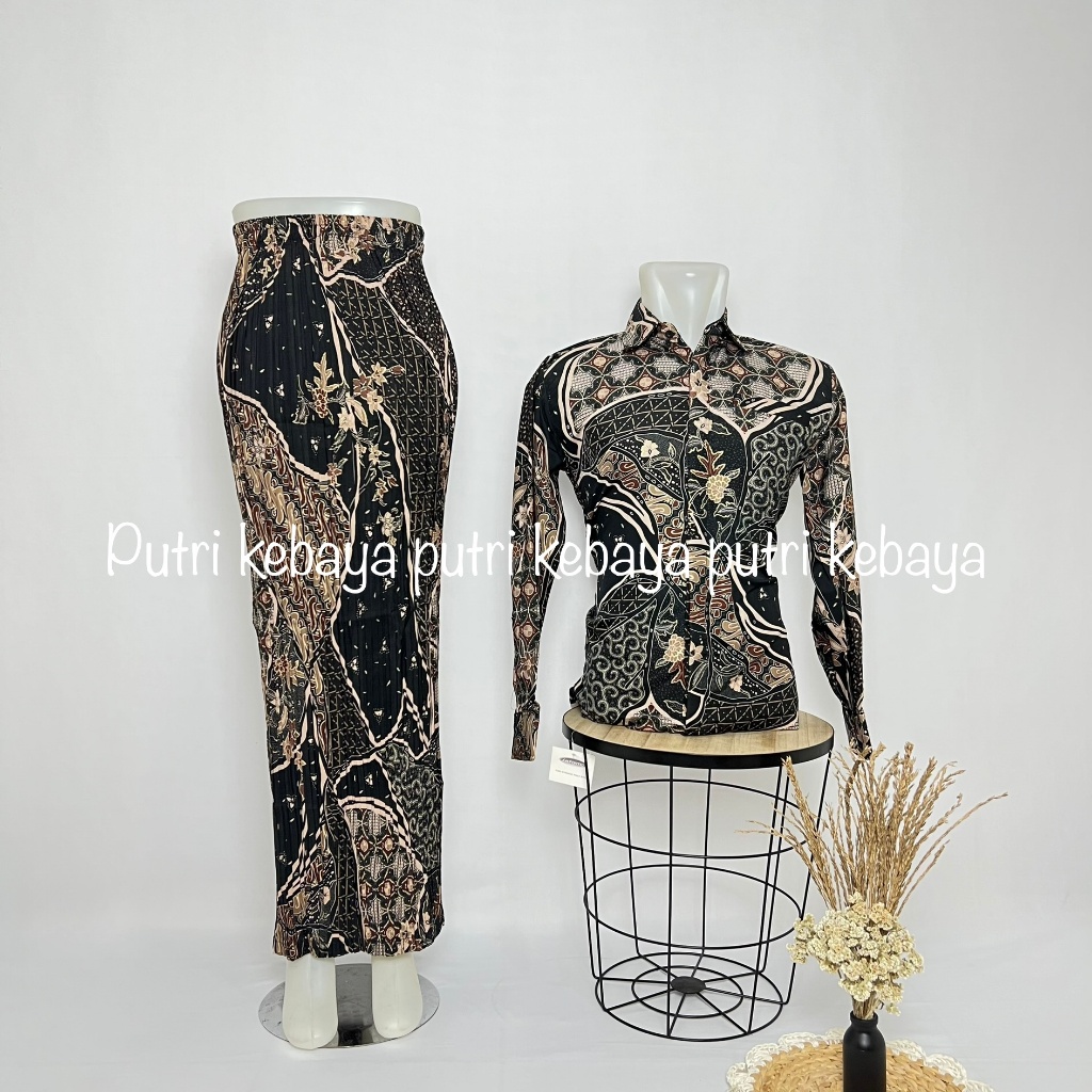 SET COUPLE KEMEJA DAN ROK PLISKET BATIK COUPLE KONDANGAN BATIK LENGAN PANJANG BATIK HALUS BY PUTRY K