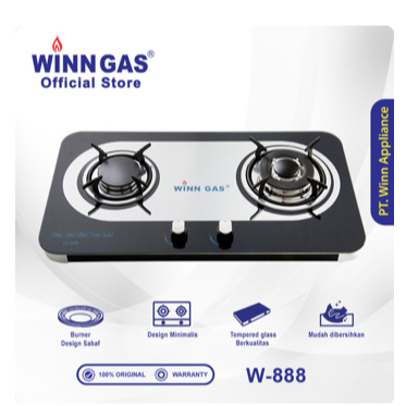 Winn Gas W-888 Kompor Kaca 2 tungku W888 Kompor Tanam