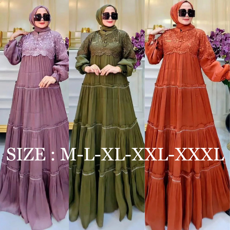 Gamis Shimer Premium Jelita Dress BC Bahan Kain Shimer Mix Brukat Aplikasi Payet Size M L XL XXL XXX