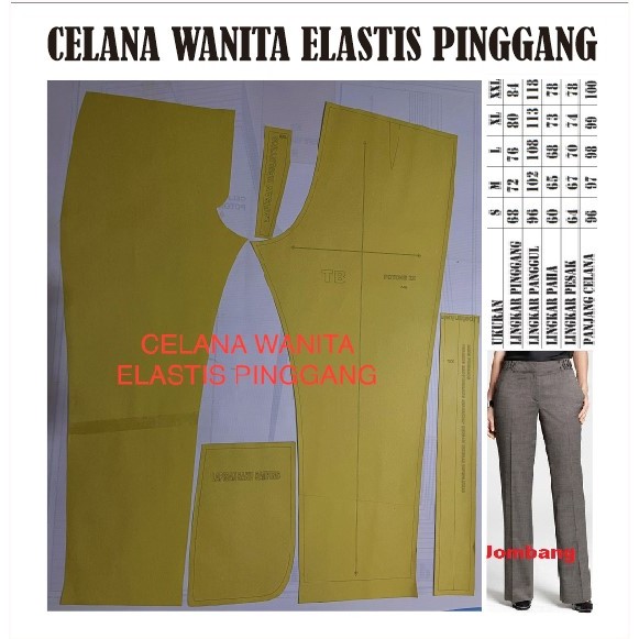 Pola jahit Pola Celana Wanita Elastis pinggang S-XXL Pola Celana Kerja Wanita