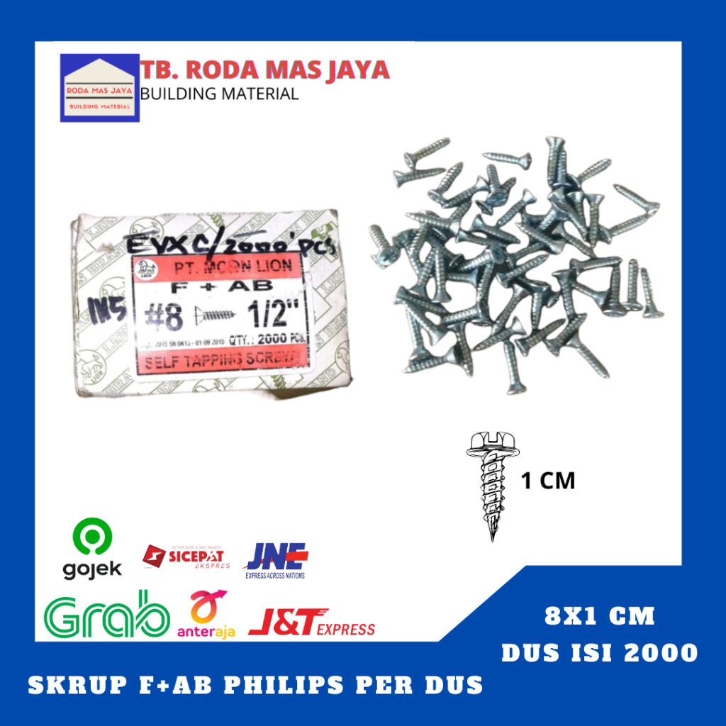 Sekrup/Skrup/Scrup Phillip/Skrup FAB/Tapping Screw Philip 1/1.5/2/3/4/5/7 Cm Per Dus