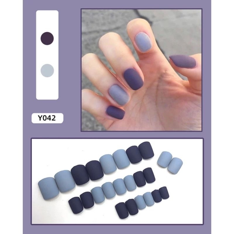 Y042 Kuku Palsu Nail Art Isi 24 Pcs Warna Biru Ungu