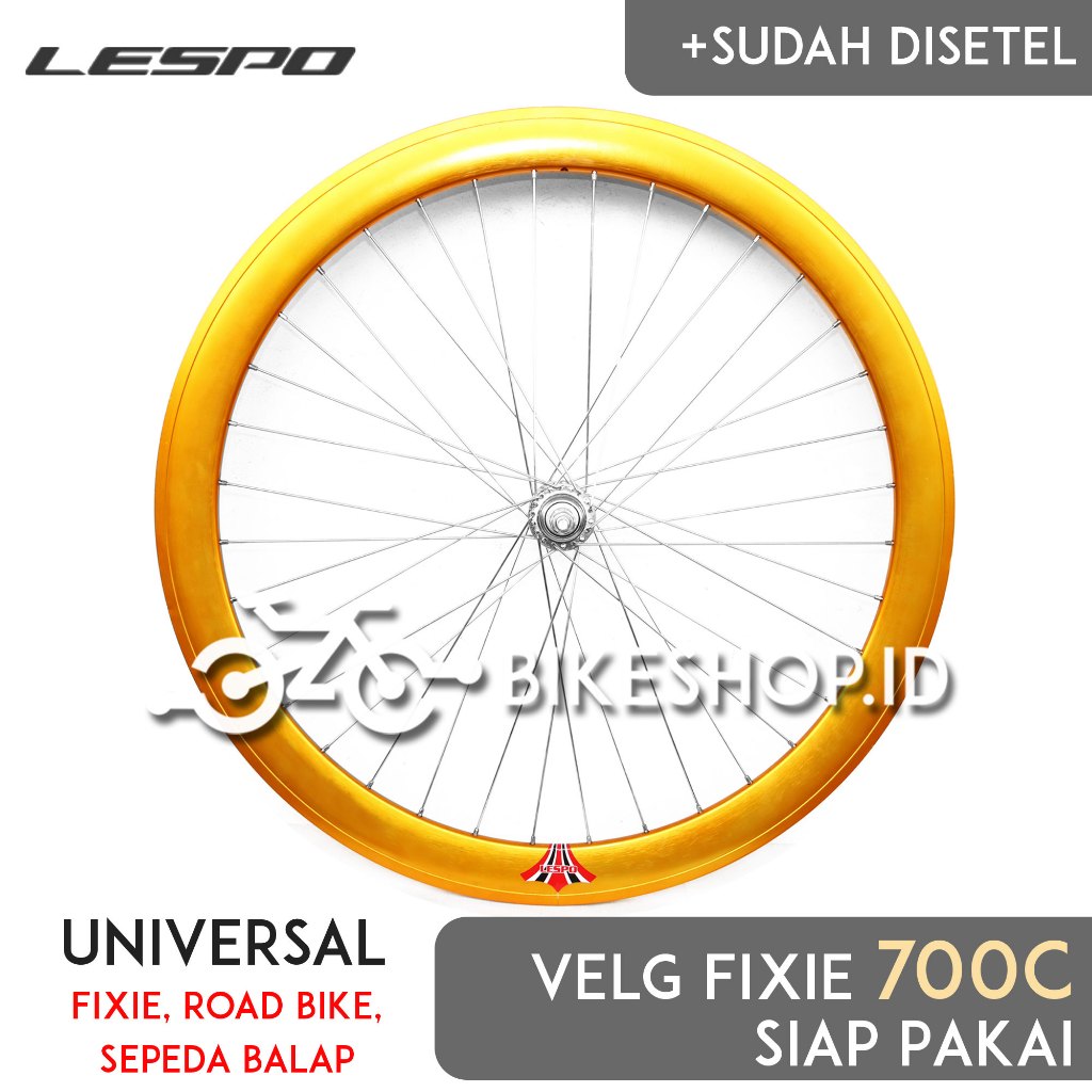 Wheelset Velg Sepeda Uk 700c 5cm Alloy Gold Depan / Belakang Rims Roda Siap Jadi Fixie Balap Road Bi