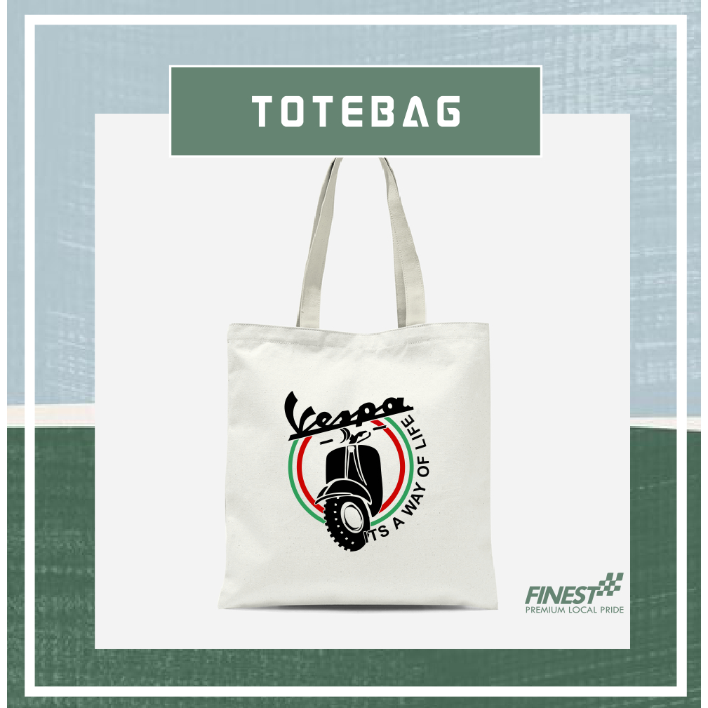 Tas Bahu ToteBag Vespa Bahan Drill Premium Resleting Tali Kain 30 x 40 cm