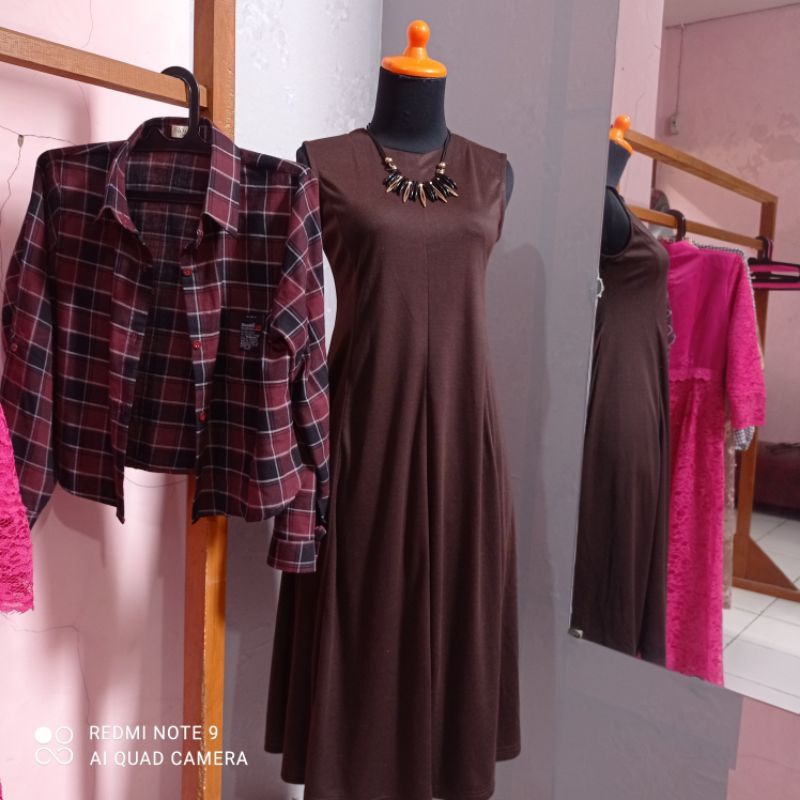 Dres Iner Midi Tanpa Lengan | Satu Set Iner Midi Kemeja Crop | Pakaian Wanita Kekinian 2024