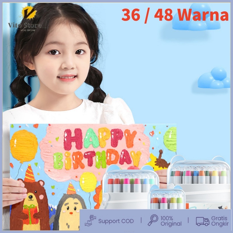 

[COD] Washable Silky Crayon 36 / 48 Warna Colorful Bucket Krayon Mewarnai Alat Warna Set Anak Wipe and Clean