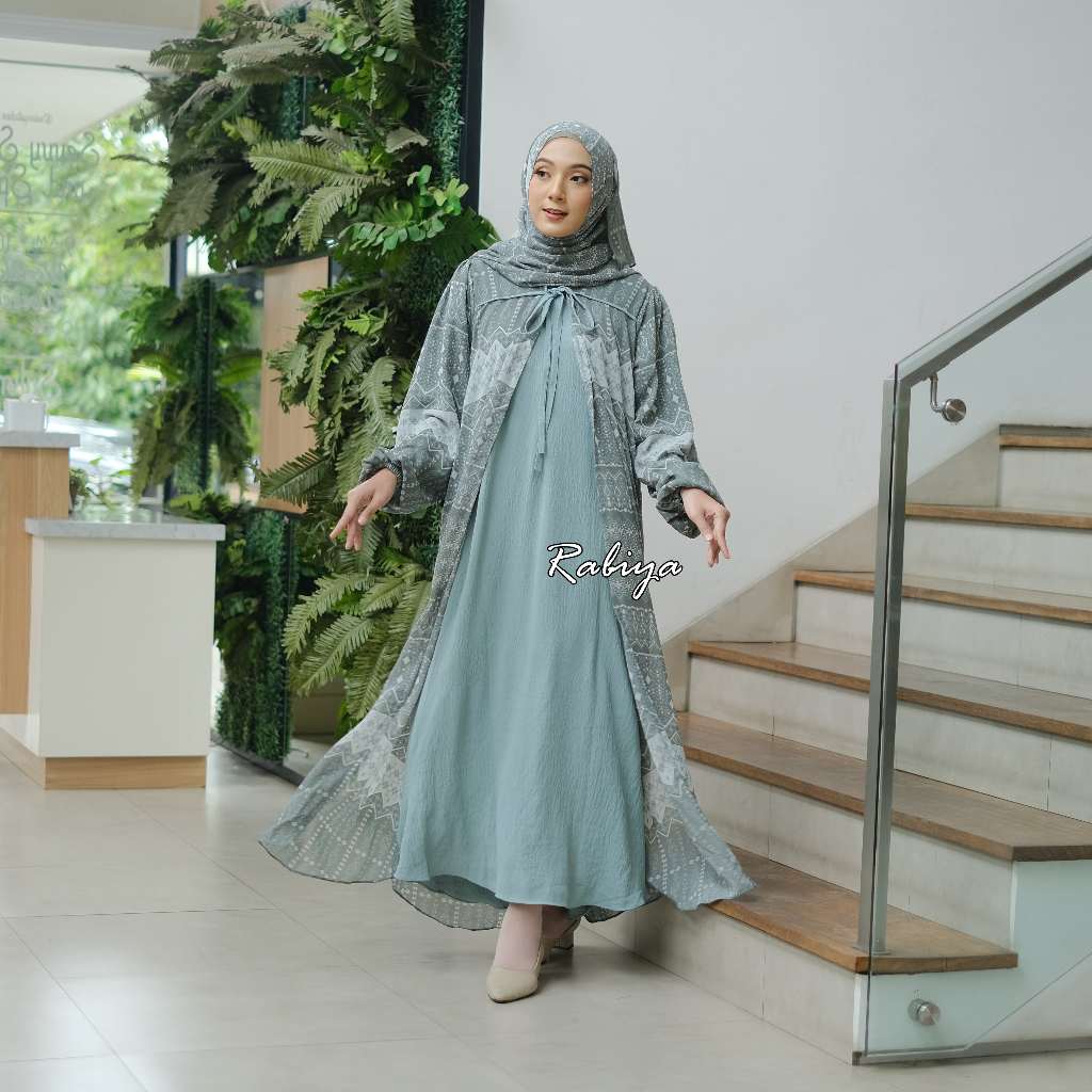 Gamis Set Hijab, Gamis Syari Set fasmina Khadijah big size bahan crinkleairflow mix cerutybabydoll L