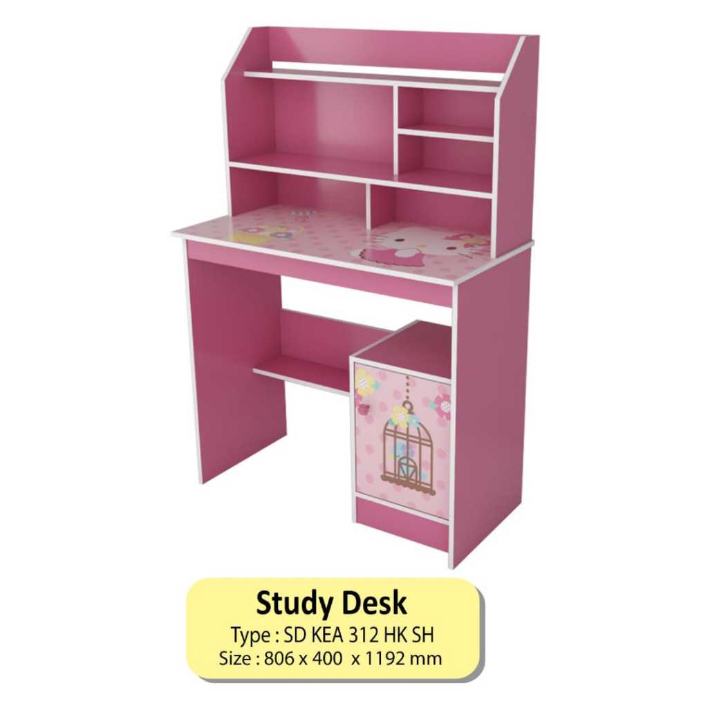 MEJA BELAJAR HELLO KITTY PINK MINIMALIS PUTIH KEA APANEL