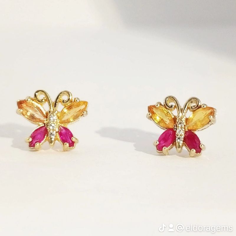 Anting yellow sapphire + ruby - batu permata asli