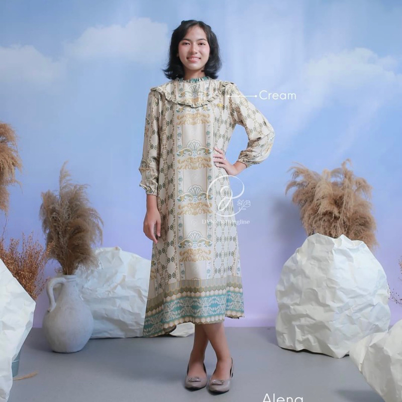 DYN Clothingline Ansel Koko &  Ansela Dress | Family Set | Fashion Muslim | Baju Muslim Couple | Sarimbit Keluarga-Cream Dress Remaja