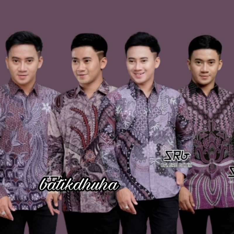 BAJU BATIK KEMEJA  PRIA  WARNA LILAC UNGU M L XL XXL