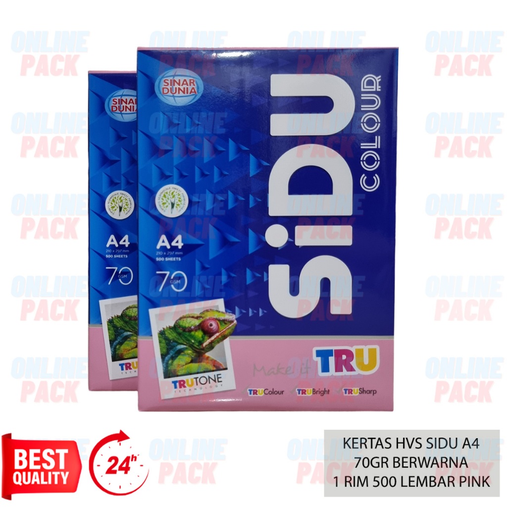 

KERTAS HVS SIDU A4 70GR BERWARNA PINK 70 GSM GRAM 1 RIM 500 LEMBAR MERAH MUDA ROSE COLOUR TRU CERAH TAJAM COPY LASER FAX INKJET