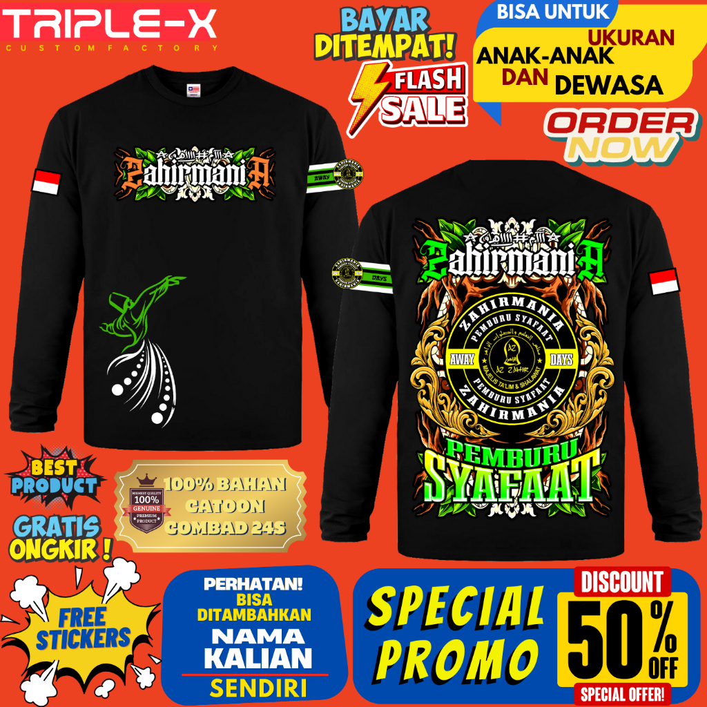 KAOS AZ-ZAHIR LENGAN PANJANG UKURAN ANAK DAN DEWASA