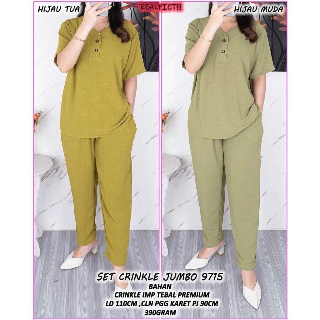 One Set crinkle terbaru / Setelan Crinkle Airflow Celana Panjang Lengan Pendek