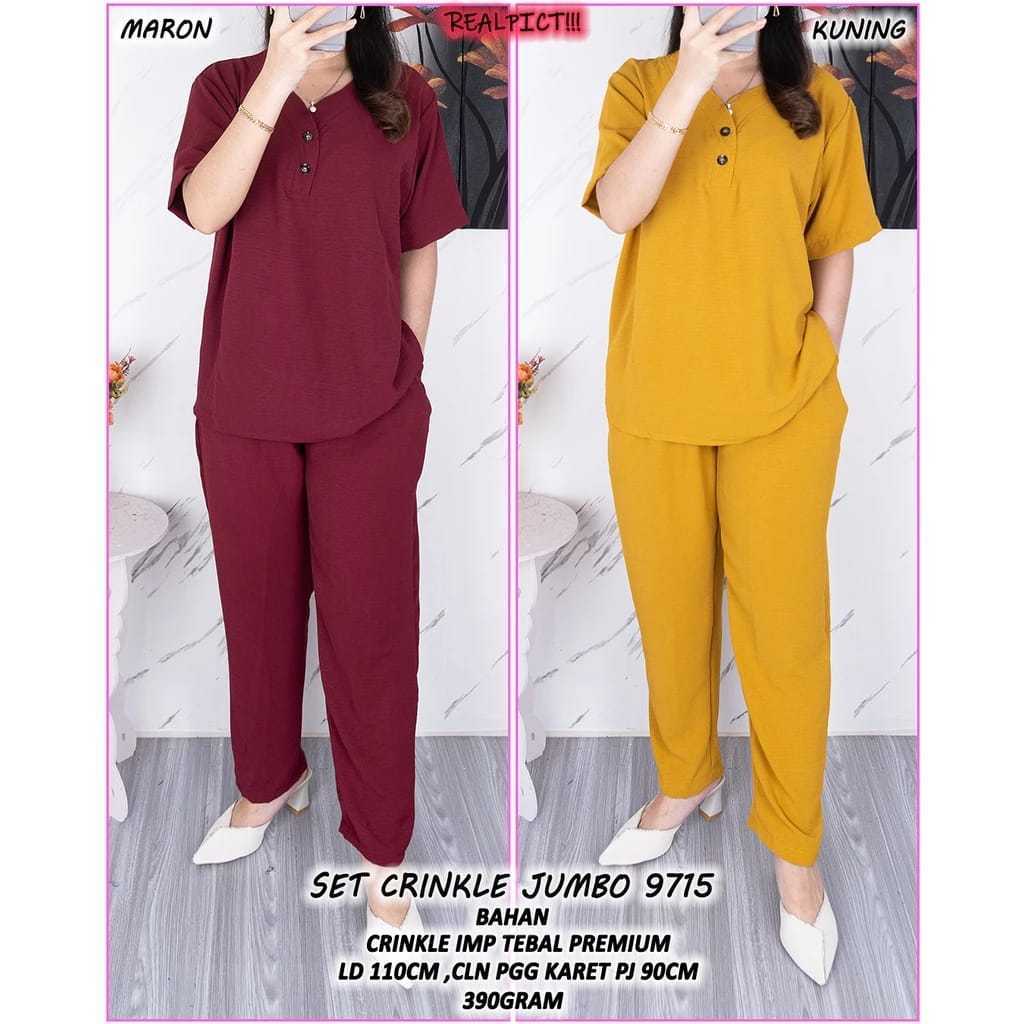 One Set crinkle terbaru / Setelan Crinkle Airflow Celana Panjang Lengan Pendek