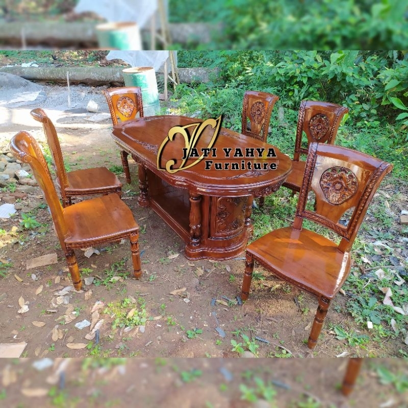 Kursi makan Meja makan salina gendong 6 kursi jati tua pilihan