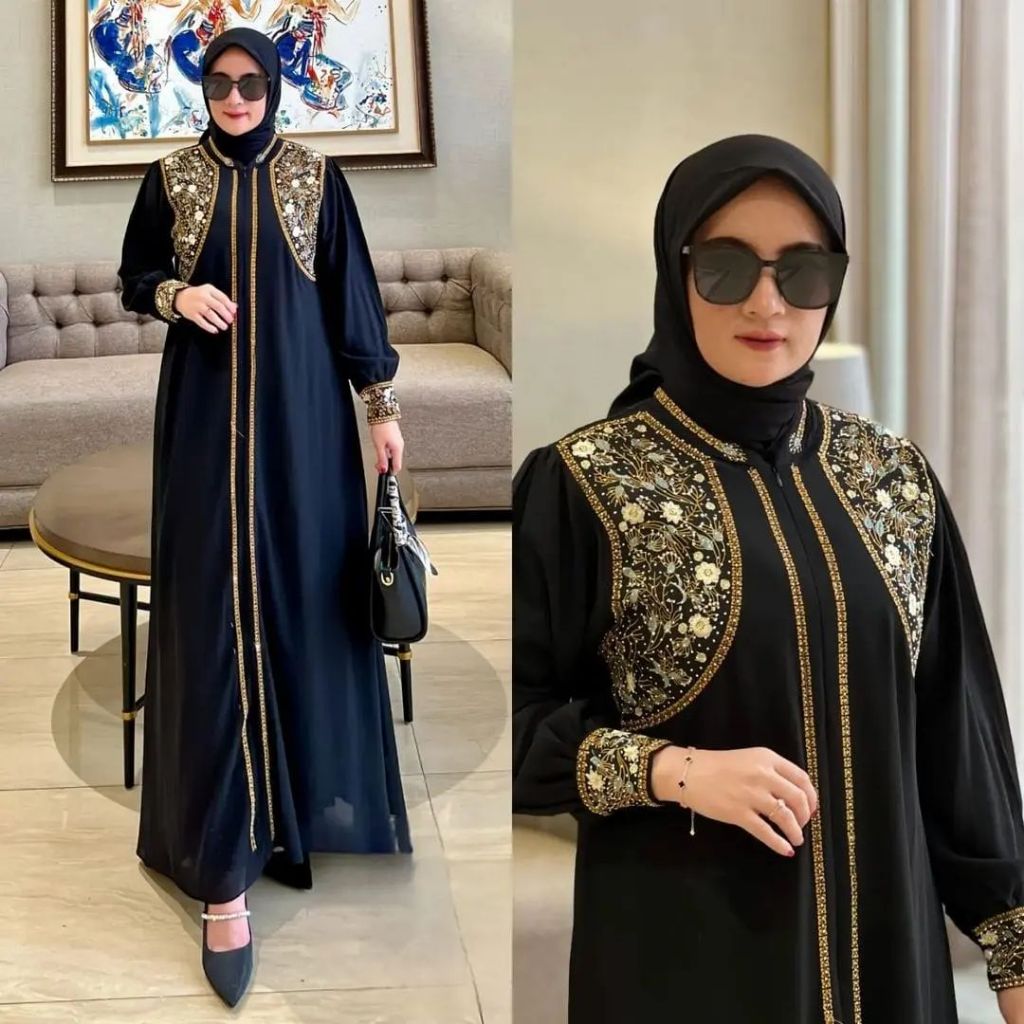 Azahra Abaya Terbaru Baju Muslim Kekinian Bahan Ceruty Motif Bordir Fashion Muslimah Pakaian Wanita 