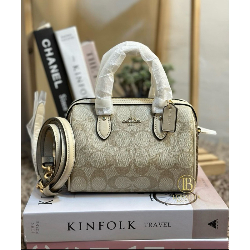 Mini rowan satchel in blocked sign light khaki multi