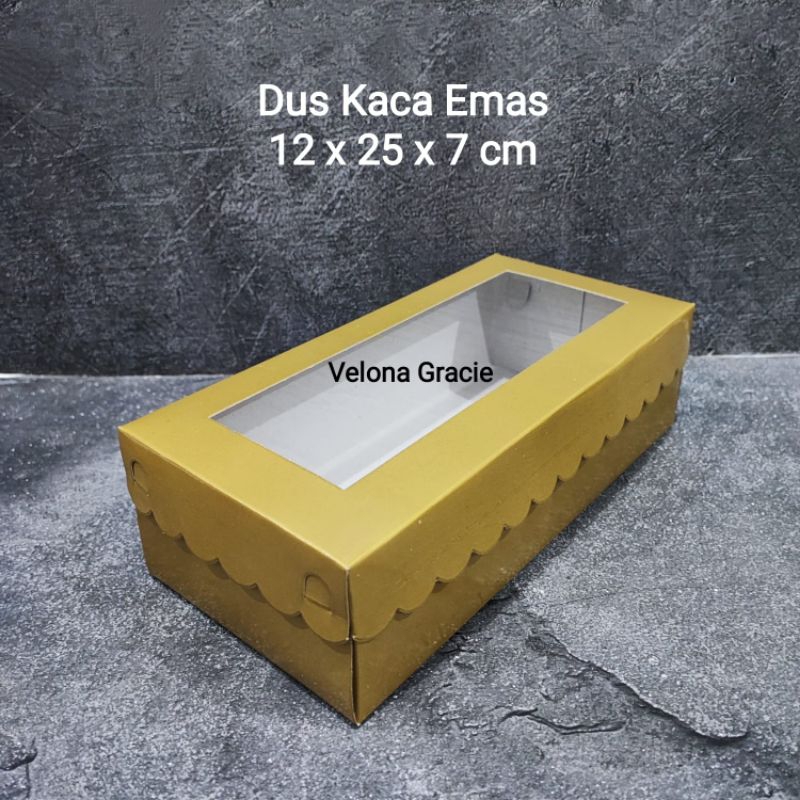 Dus Kaca Emas 12x25 isi 10 pcs Kotak Kue Gold Mika Jendela