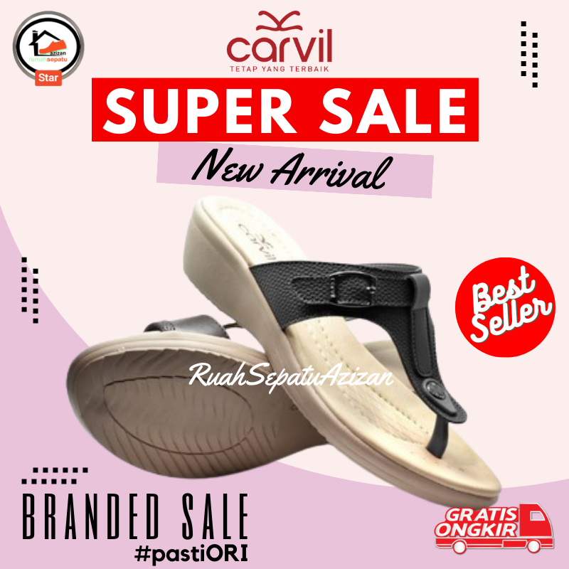 Carvil Laluna 01 Sandal Wedges Jepit Casual Kulit Wanita Remaja Dewasa Original 100%