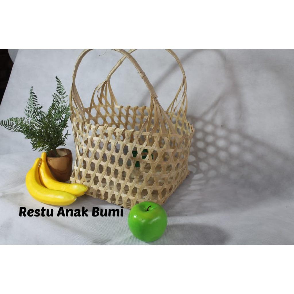 ( TL8 ) (B040) Tas Besek 25x25cm | tas hampers | tas parcel | tas anyaman bambu |  wadah buah | wada