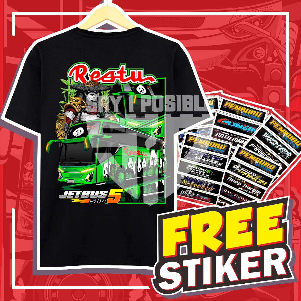 ( FREE STIKER )  KAOS BIS PANDA RESTU JETBUS SHD 5 KAOS BISMANIA ANAK DAN DEWASA COMBED 24S restu