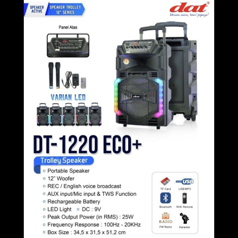 DAT SPEAKER 12 inch DT 1220 Eco Dat Portable Wireless DAT DT 1220 ECO Original Bluetooth 12 inch