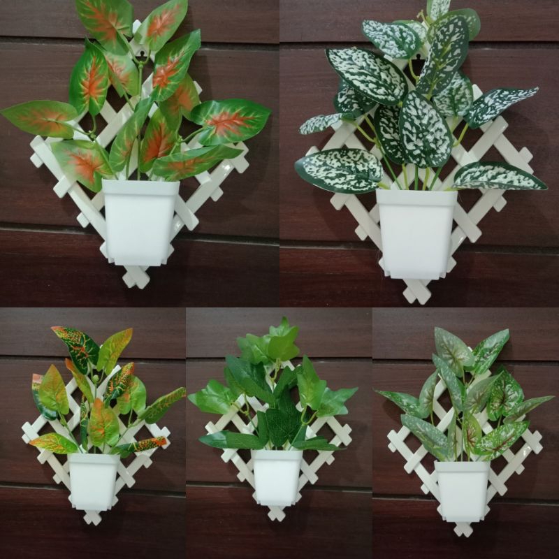 Bunga Plastik Tempel Dinding set Pot