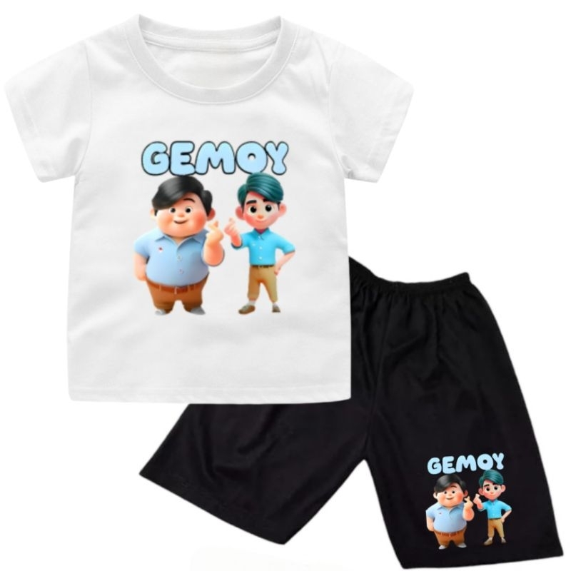 setelan kaos anak cewek -Cowok Gambar Gemoy biru