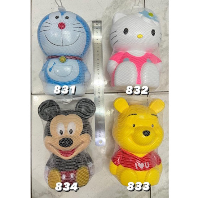 Moonmarket Celengan Plastik Jaring Besar Karakter Doraemon, Hello Kitty, Mickey, Pooh, Kotak Pos,