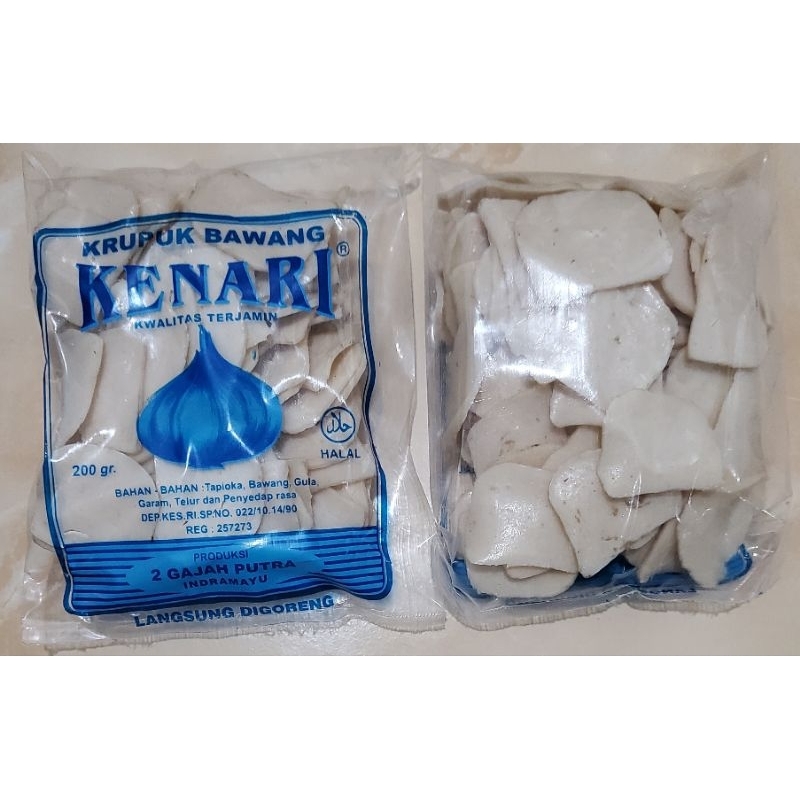 

Kerupuk Bawang 200 gram Merk Kenari (2 Gajah)