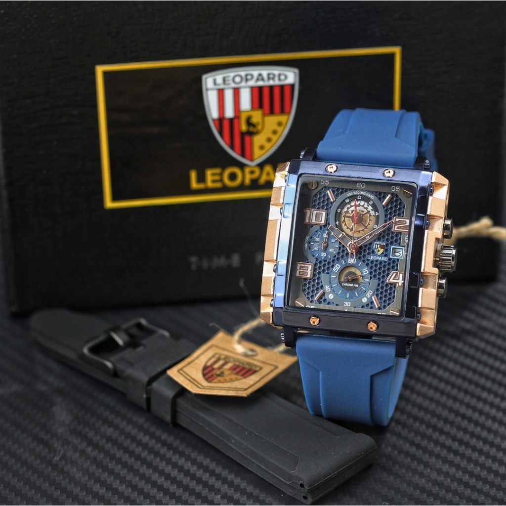 Jam tangan pria Leopard 8826MC tanggal / chronograp aktif tali silicon analog original