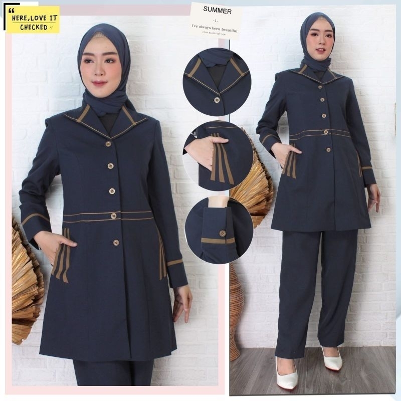 princessfa setelan celana pdh navy/seragam dongker pns princessfa/pdh dongker wanita
