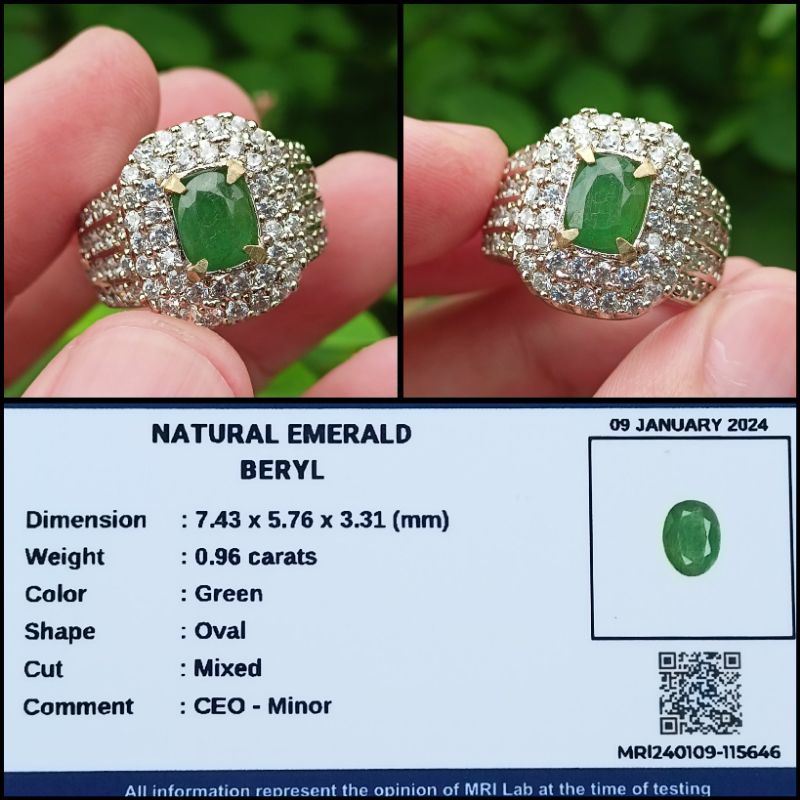 cincin batu natural zambrud Natural Emerald Beryl + Memo