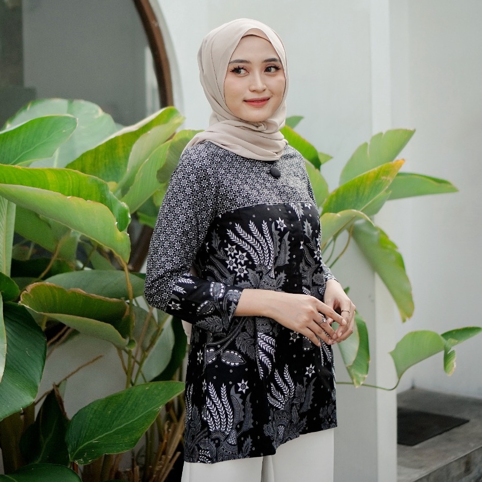 Lariz trxGg5G blouse batik atasan kerja wanita batik trikot lengan panjang modern model terbaru l