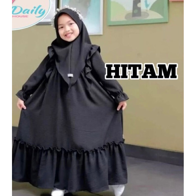 Gamis cringkle anak set hijab | gamis cringkle set hijab 1-12| banjarmasin