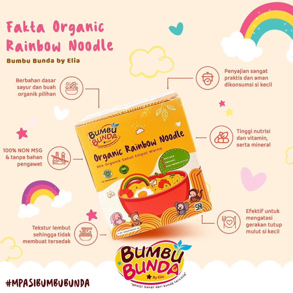 

BEST SELLER Bumbu Bunda Organic Rainbow Noodle Mie Organik Sehat Empat Warna Mie Sayur MPASI