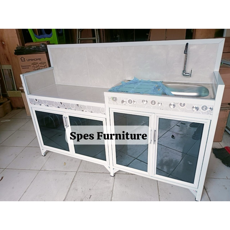 Meja kompor + wastafel 170 aluminium bahan kokoh