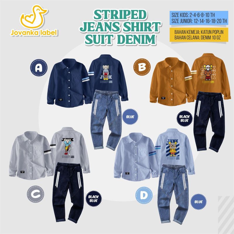 SETELAN KEMEJA JEANS STRIPED ANAK BY JOVANKA LABEL SIZE 2-10T