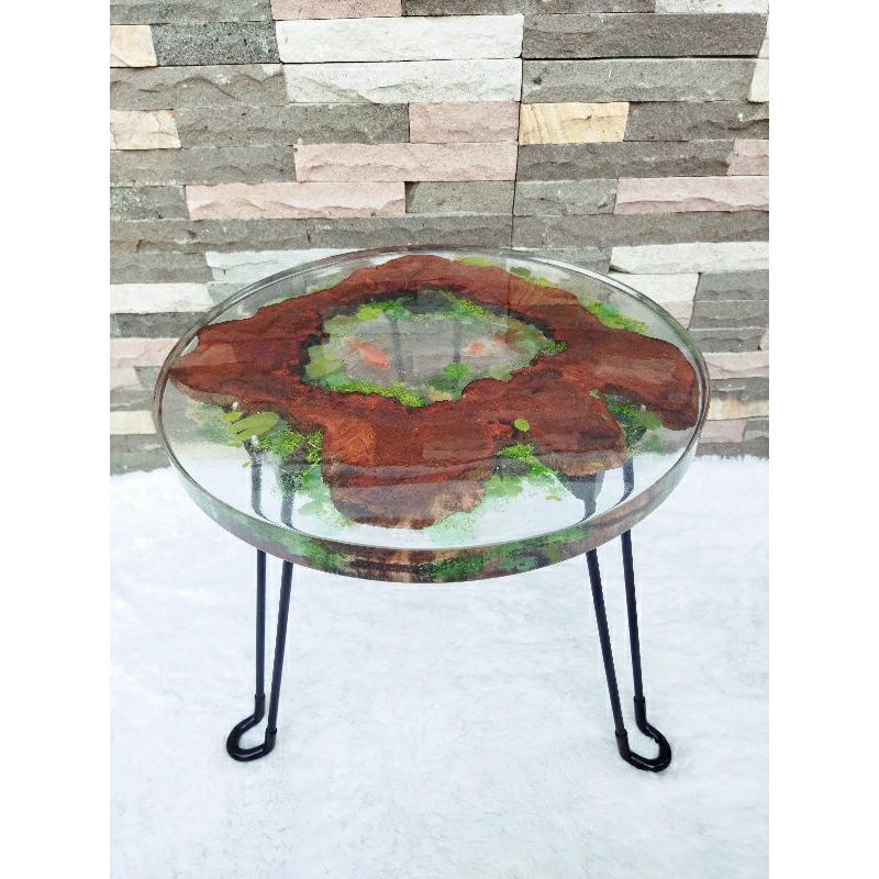 Meja resin kayu jati/resin art/meja portable/3D realis panorama goldfish