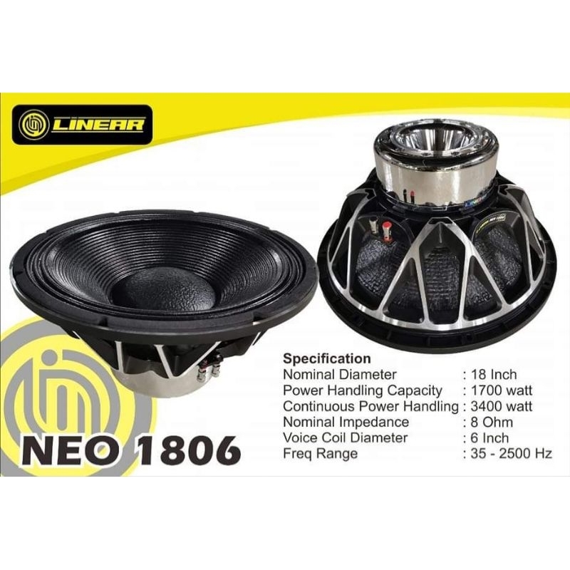 Speaker 18 inch Neodymium  LINIER 1806 NEO  voice coil 6 inch
