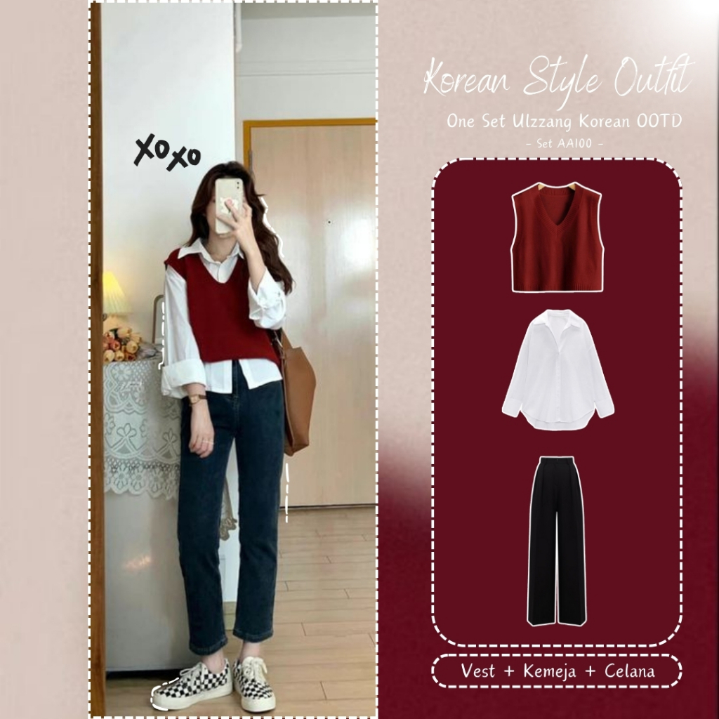 3in 1 Set Korean OOTD Korean Look Outfit Ulzzang Korean Outfit Pinterest Setelan Cewe Korean AA100