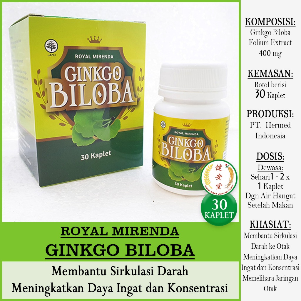 [Royal Mirenda] GINKGO BILOBA 30 Kaplet u.Sirkulasi Darah-Daya Ingat-Konsentrasi