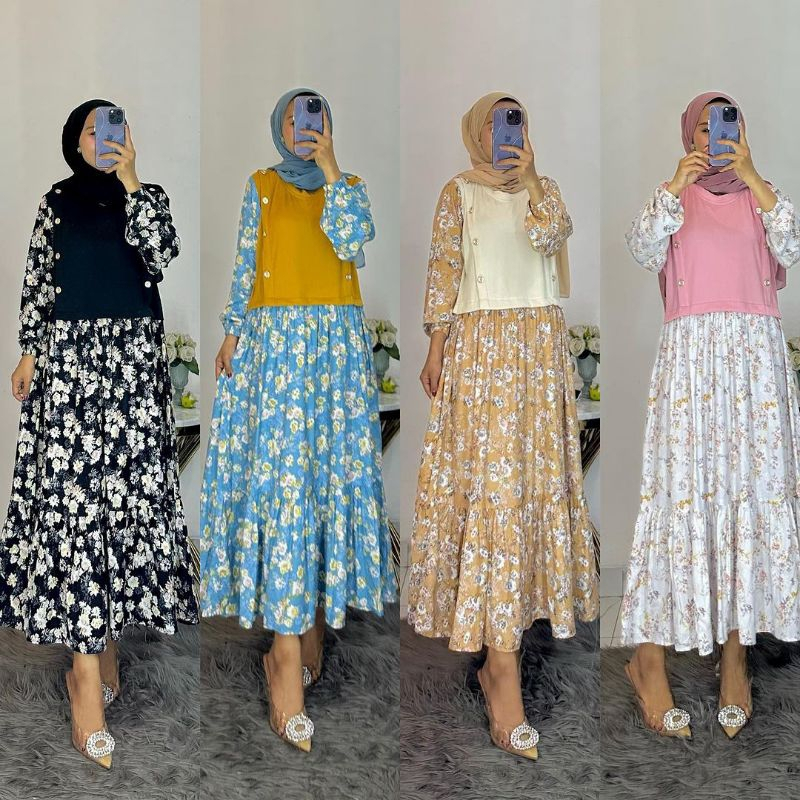 Midi Dress Knit Terbaru / Midi Dress Rubiah Terbaru / Midi Dress Crinkle / Midi Dress Jumbo / Gamis 