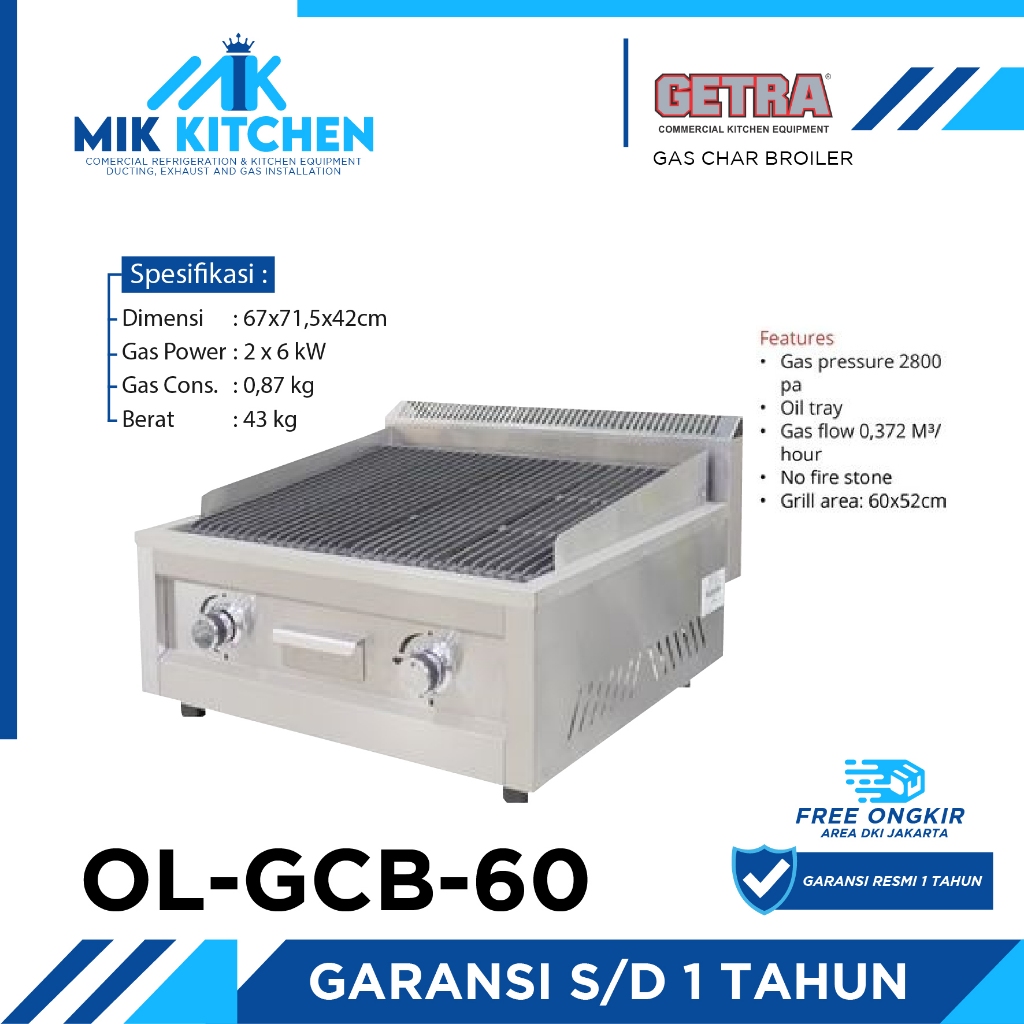 GETRA S/S GAS CHAR BROILER TYPE OL-GCB-60 / OL GCB 60 / OLGCB60