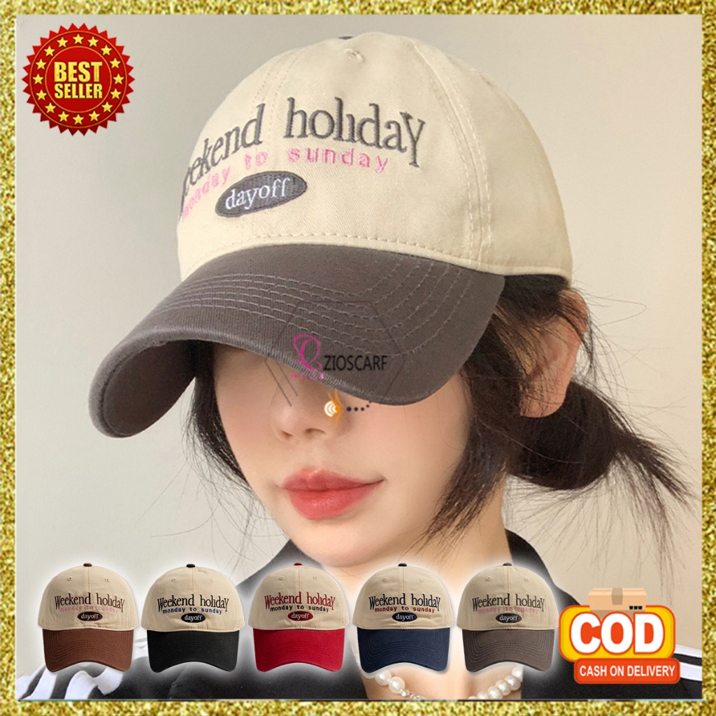 Topi Pria Wanita Distro Baseball Bordir Weekend Holiday Lucu Fashion Sport Korea Unisex