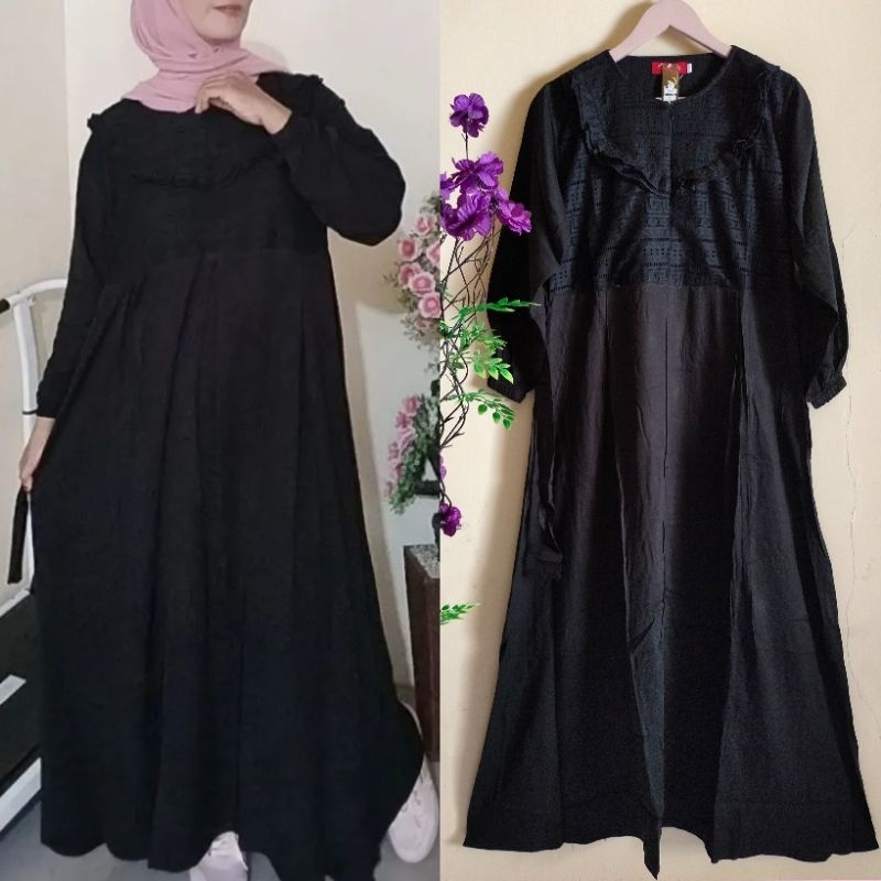 Gamis rayon twill premium polos wanita dan mix brukat warna hitam dan putih